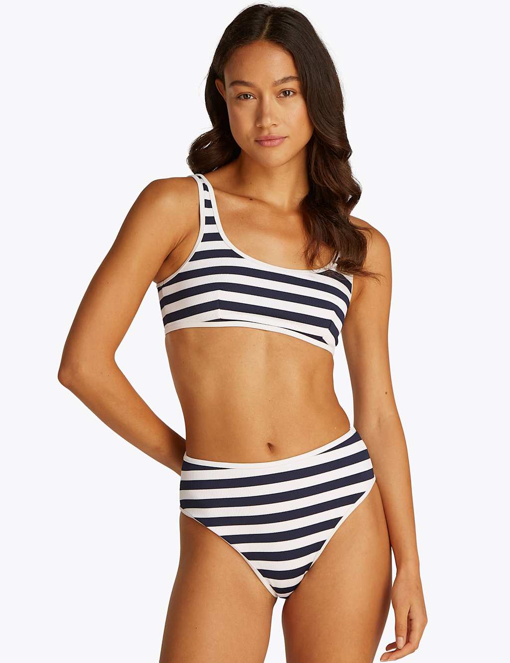 Striped Textured High Waisted Bikini Bottoms
