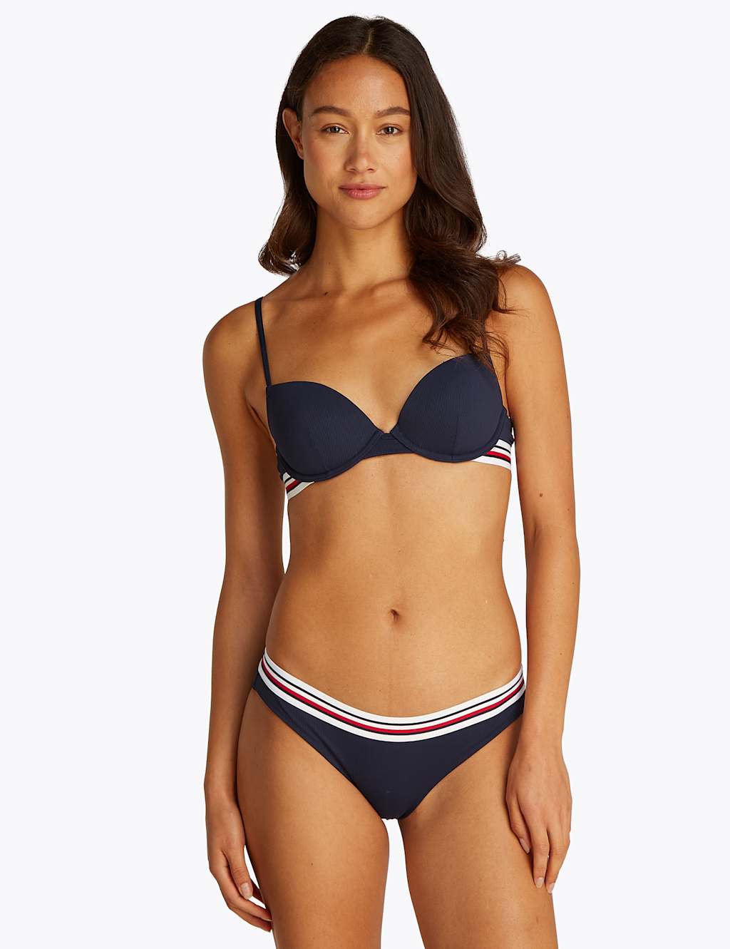 Tommy Hilfiger Women's Global Stripe Classic Ribbed Bikini Bottoms - Navy, Navy