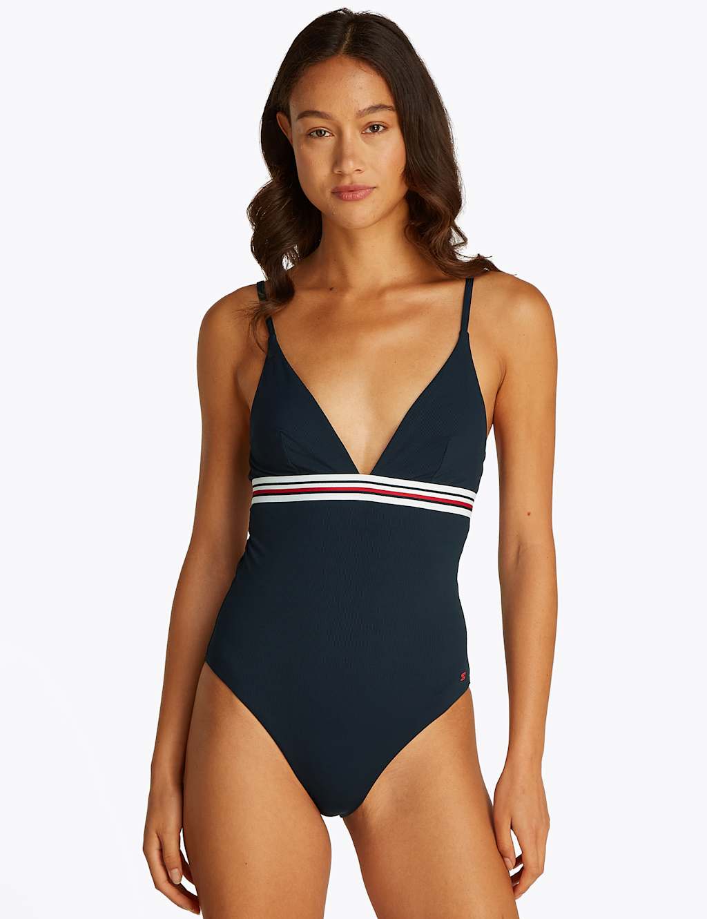 Global Stripe Ribbed V-Neck Swimsuit