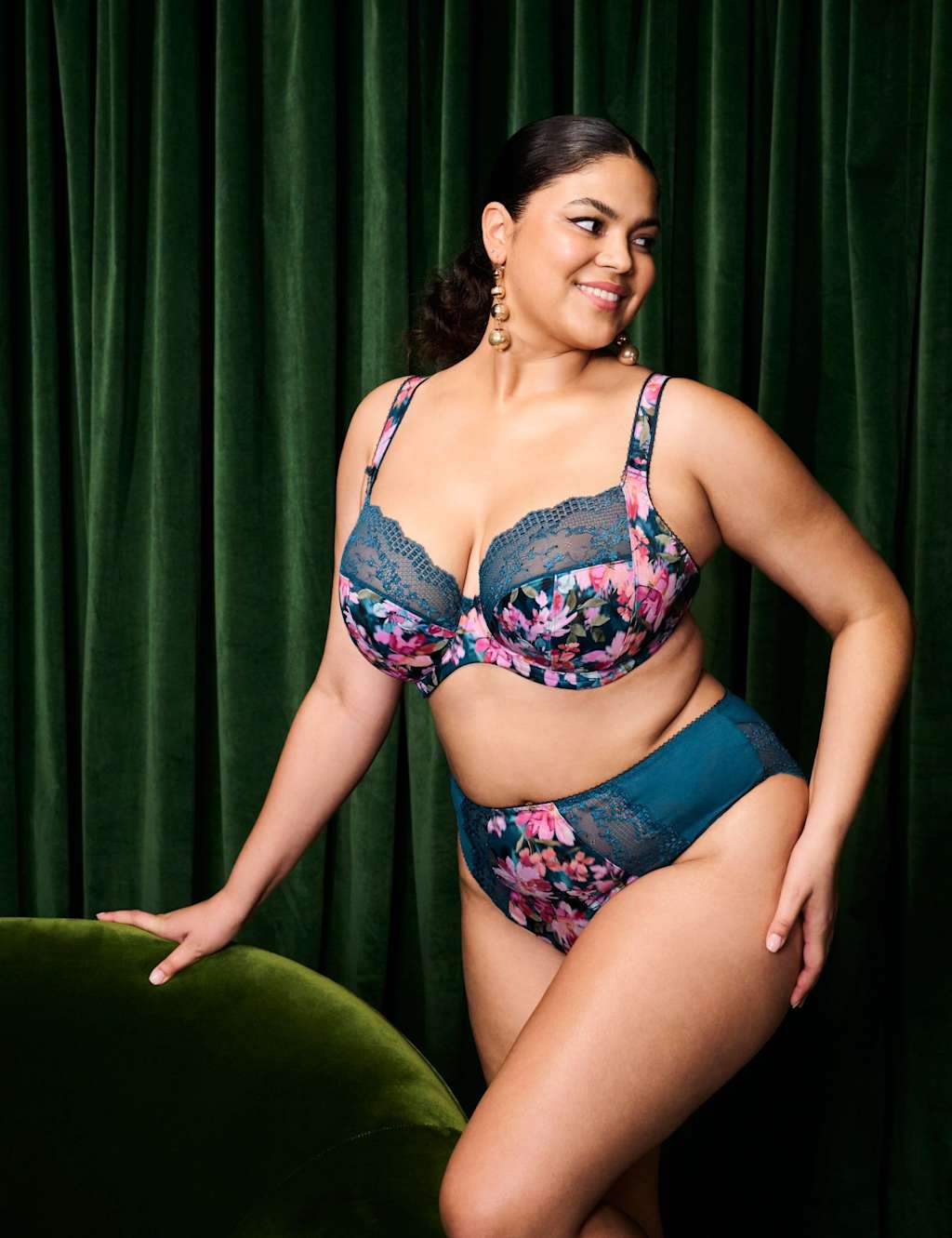 Elomi Lucie Floral High Waisted High Leg Knickers Teal Mix