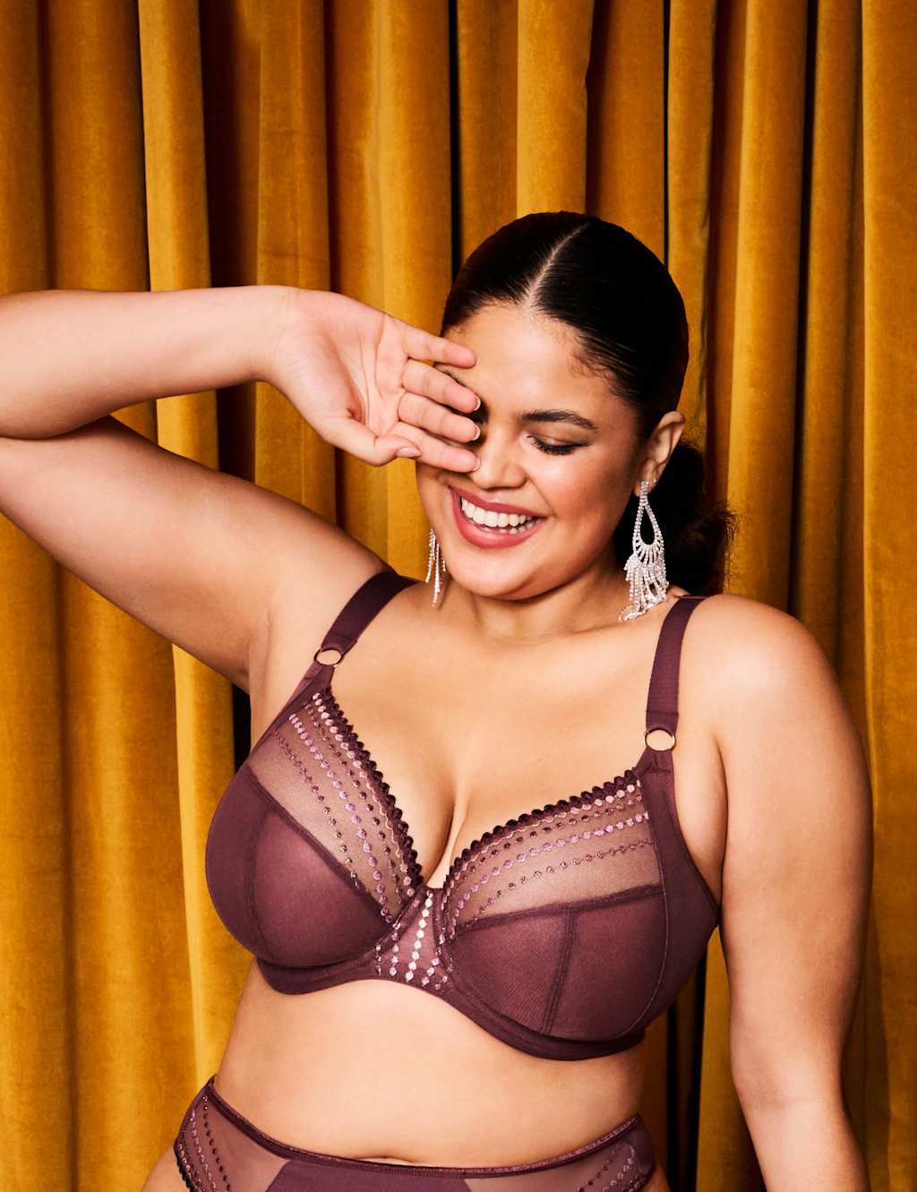 Elomi Matilda Embroidered Wired Plunge Bra (DD-JJ) Burgundy