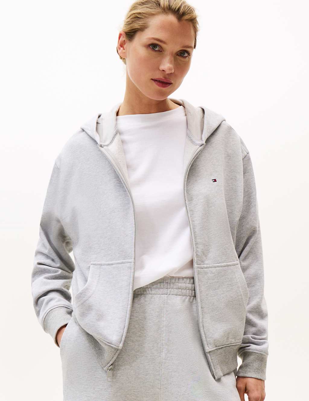 Tommy Hilfiger Women's Essential Pure Cotton Zip Up Lounge Hoodie - Grey, Grey