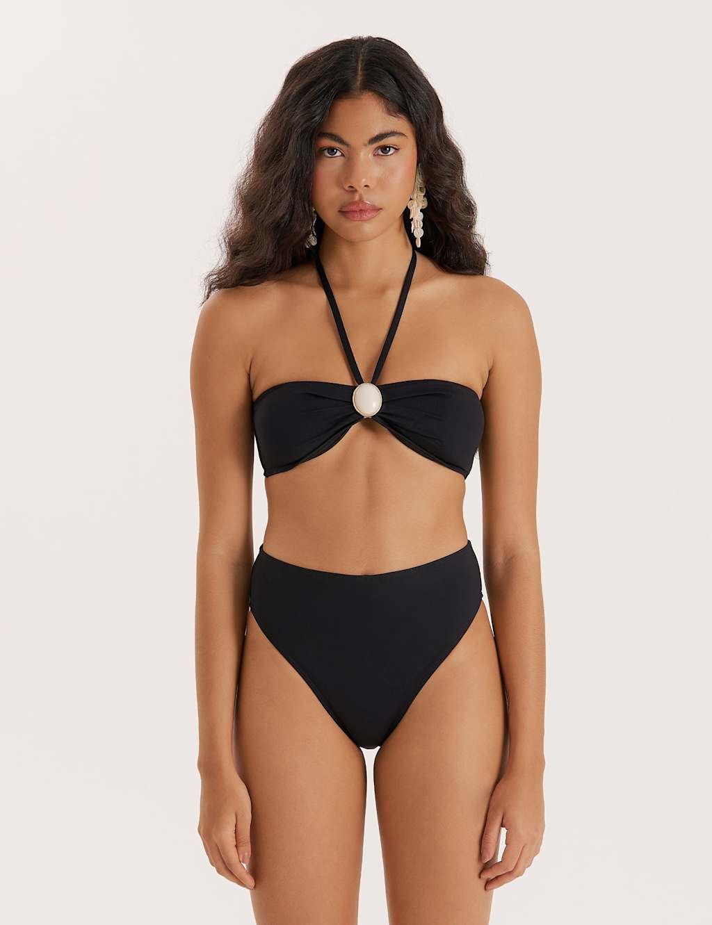 4th & Reckless Embellished Padded Halterneck Bikini Top Black