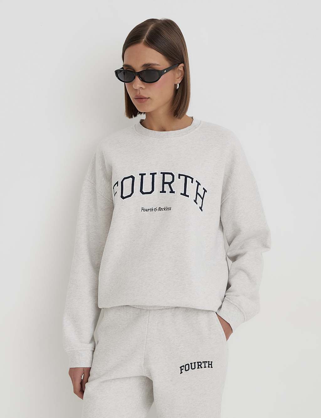 4th & Reckless Pure Cotton Fourth Slogan Sweatshirt Light Grey