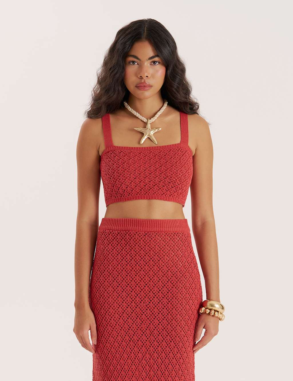 4th & Reckless Cotton Blend Textured Knit Crop Top Red