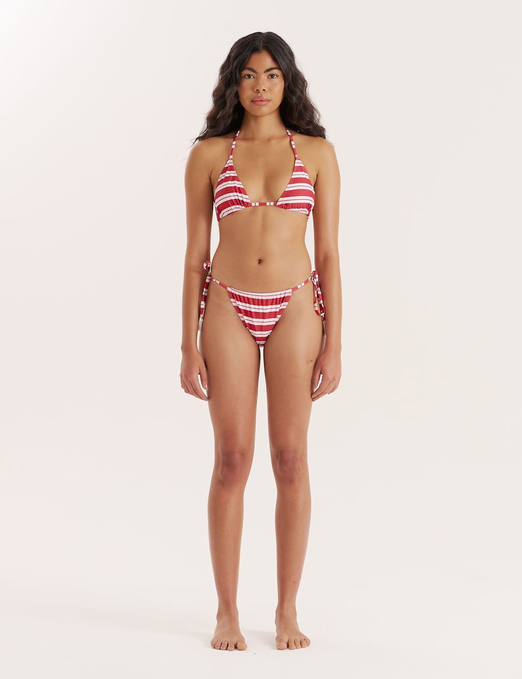 4th & Reckless Julietta Striped Tie Side Bikini Bottoms Red Mix