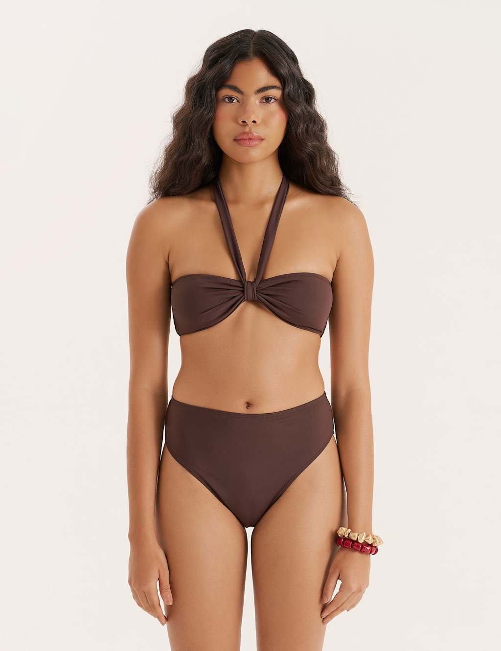 4Th & Reckless Women's Knot Front Halterneck Bikini Top - 16 - Chocolate - Available at M&S
