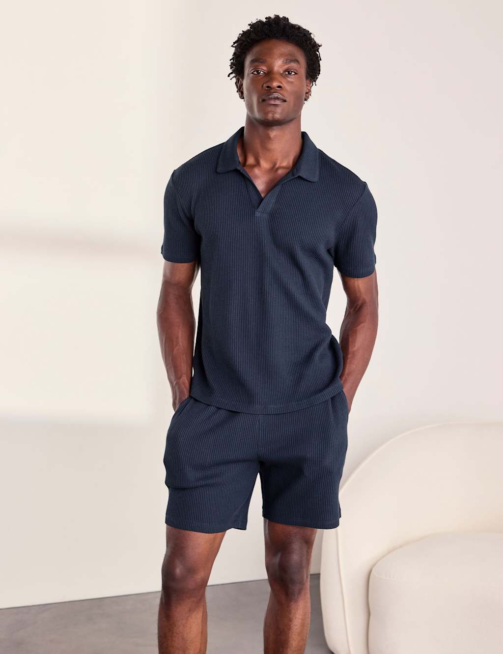 Chelsea Peers Men's Cotton Rich Waffle Loungewear Pyjama Shorts - XL - Navy - Available at M&S