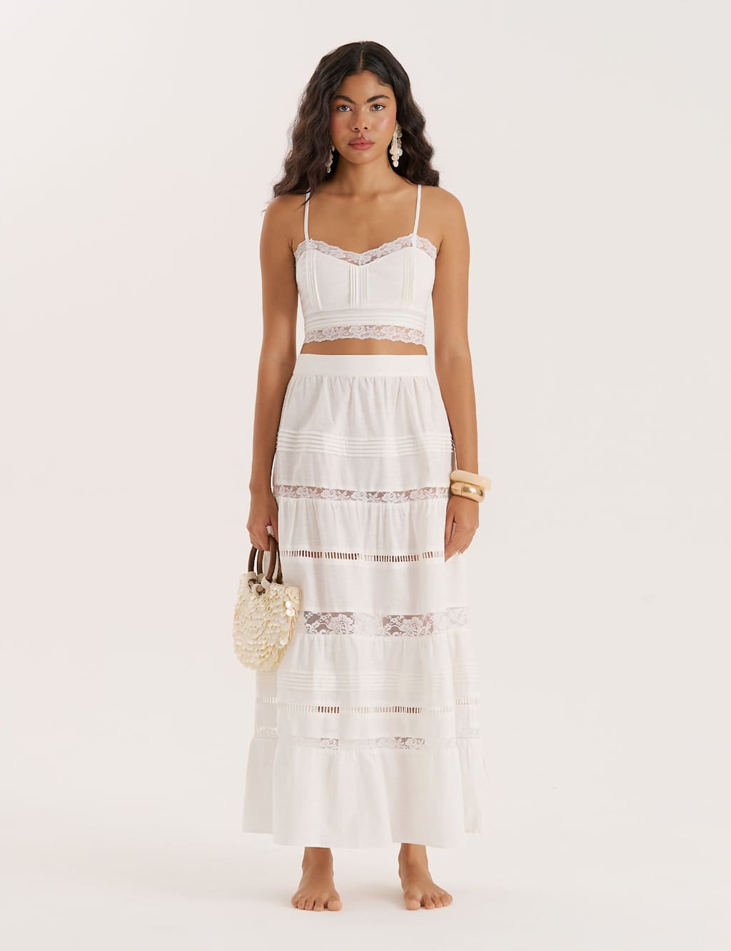 4th & Reckless Cotton Rich Cami Crop Top with Linen White