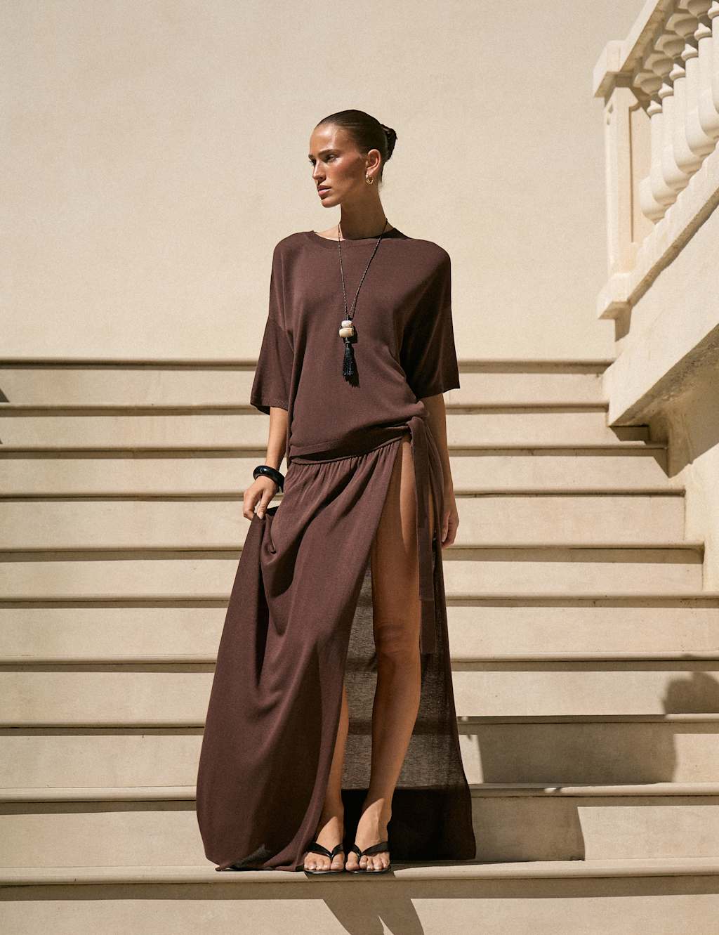 4Th & Reckless Women's Knitted Crew Neck Beach T-Shirt - 10 - Brown - Available at M&S