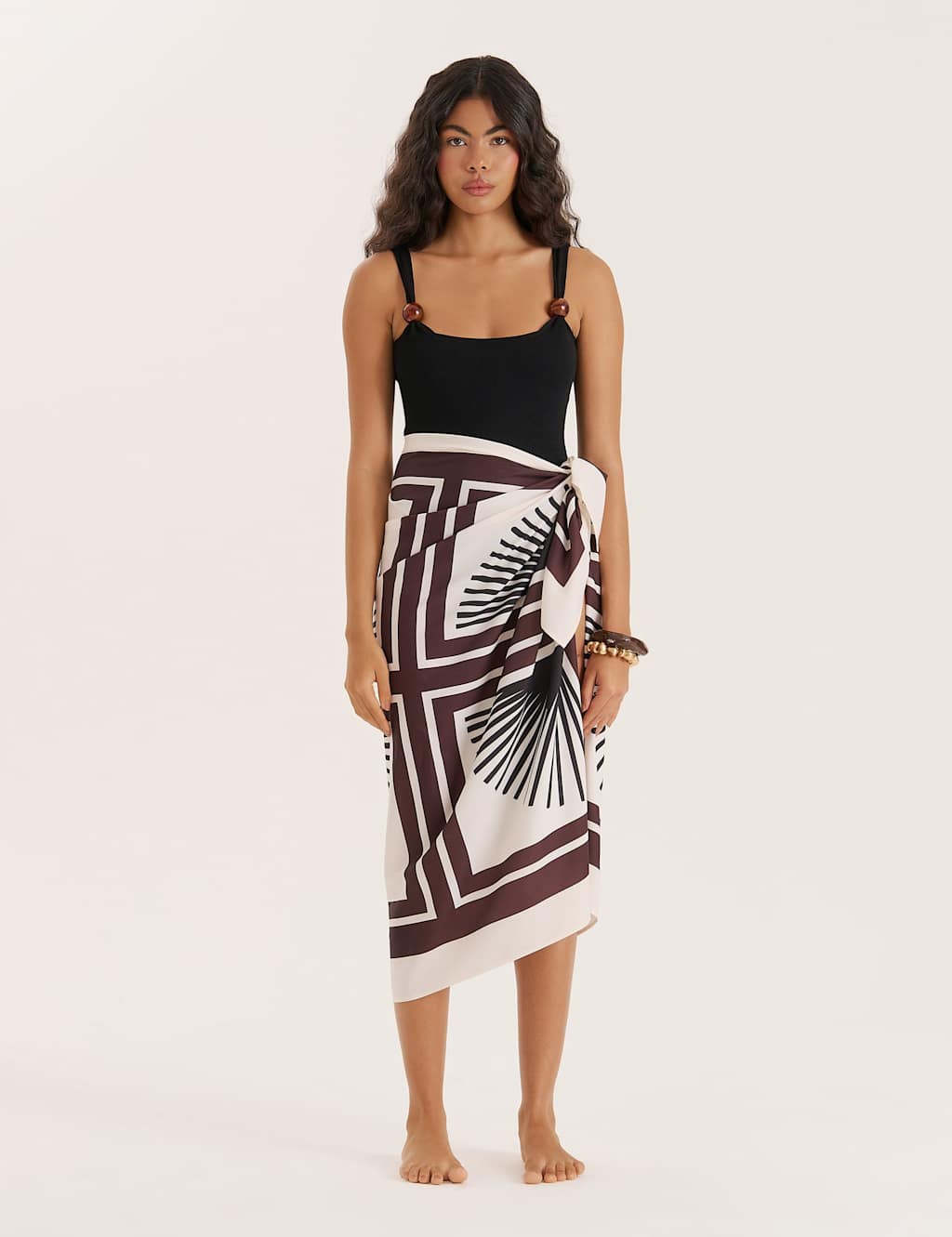 4th & Reckless Printed Beach Cover Up Sarong with Linen Brown Mix