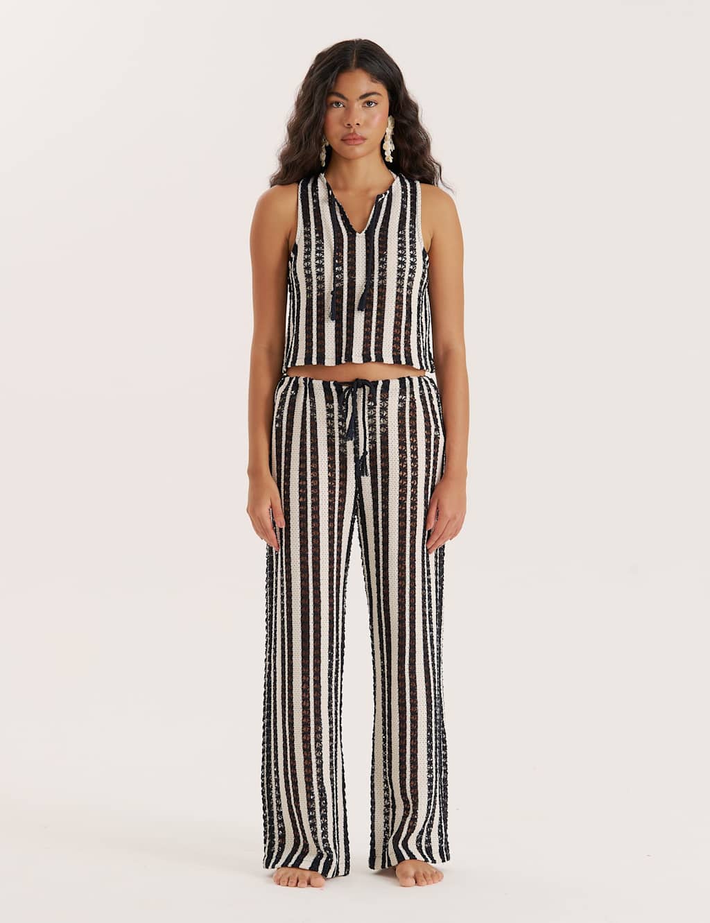 4th & Reckless Calista Cotton Rich Striped Notch Neck Vest Multi