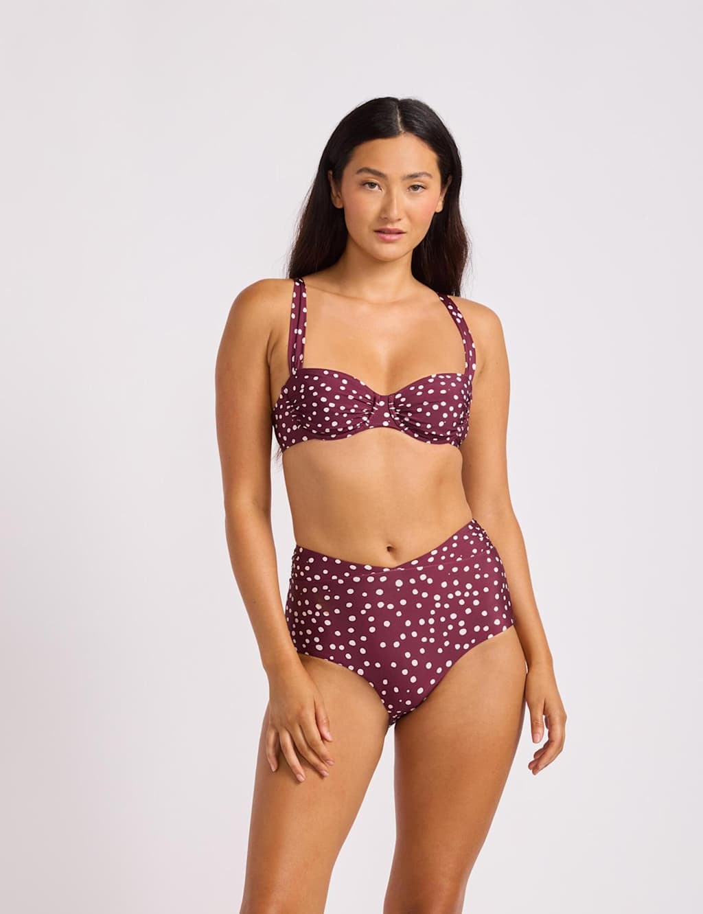 Seafolly Women's Dolce Dot High Waisted Bikini Bottoms - 10 - Burgundy Mix - Available at M&S