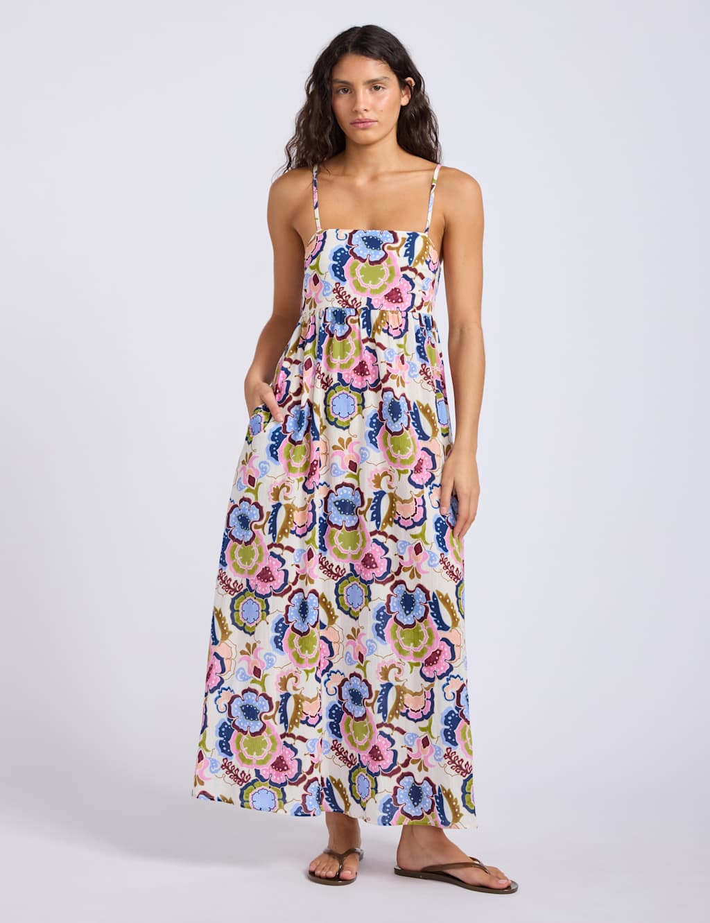 Seafolly Women's Sea Blossom Pure Cotton Floral Strappy Shirred Midi Dress - Large - Multi - Available at M&S