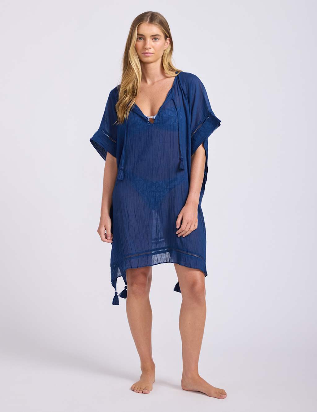 Seafolly Women's Pure Cotton Knee Length Kaftan - Blue - Available at M&S