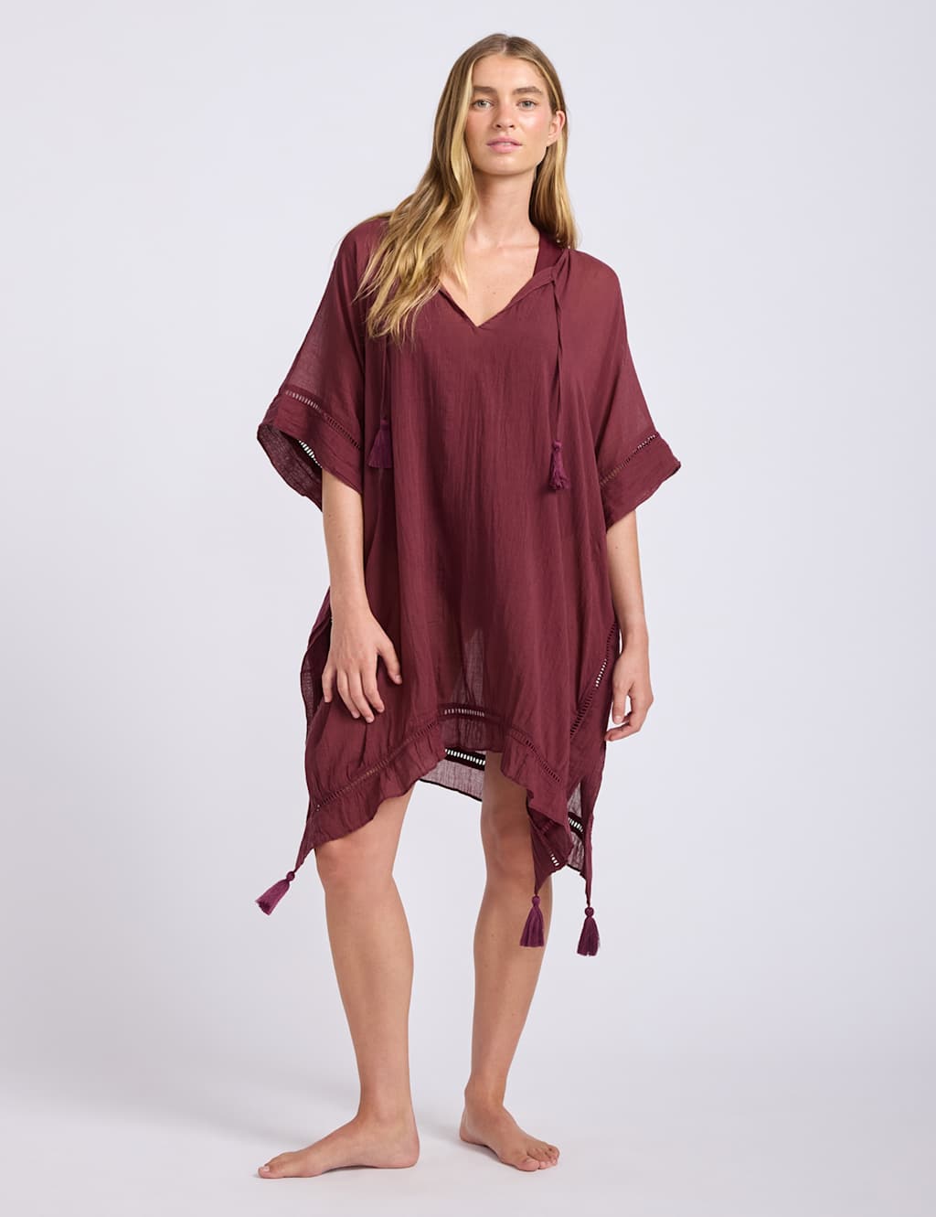 Seafolly Women's Pure Cotton Knee Length Kaftan - Burgundy - Available at M&S