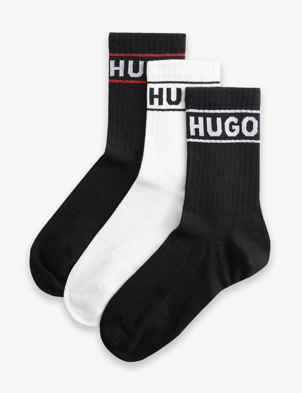 Hugo Women's 3 Pack Cotton Rich Logo Ribbed Ankle Socks - 3-5 - Multi - Available at M&S