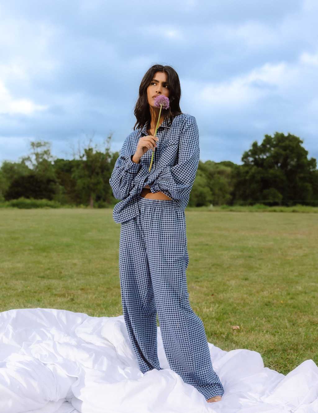 Chelsea Peers Brushed Cotton Pyjama Set with Scrunchie Navy