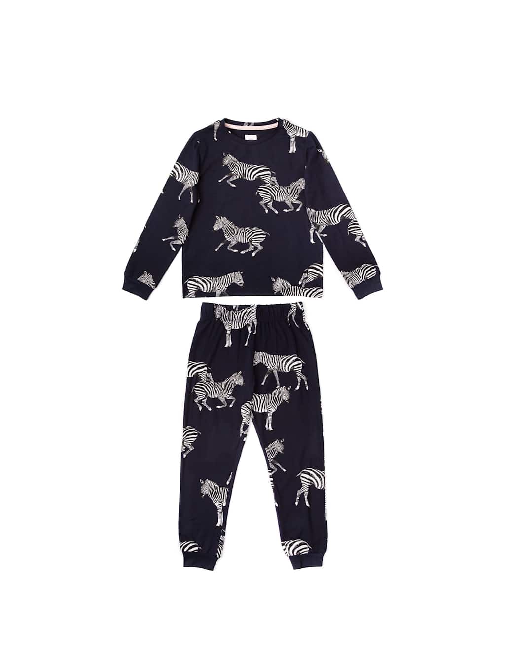 Chelsea Peers Jersey Zebra Print Cuffed Pyjamas (1-12 Yrs) Navy