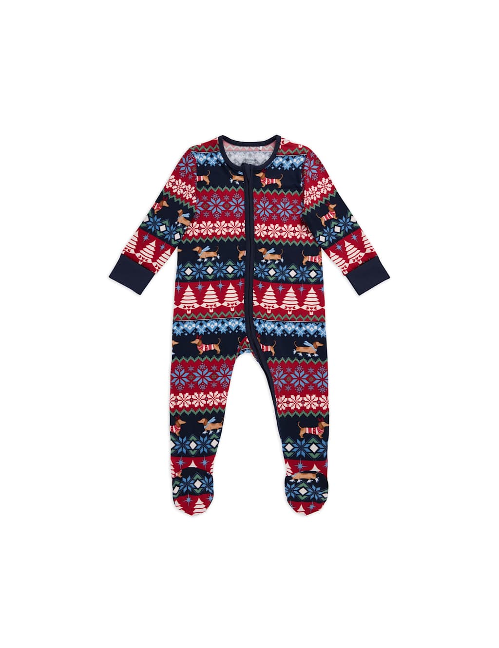 Chelsea Peers Sausage Dog Fair Isle Print Family Christmas Sleepsuit (0-9 months) Multi