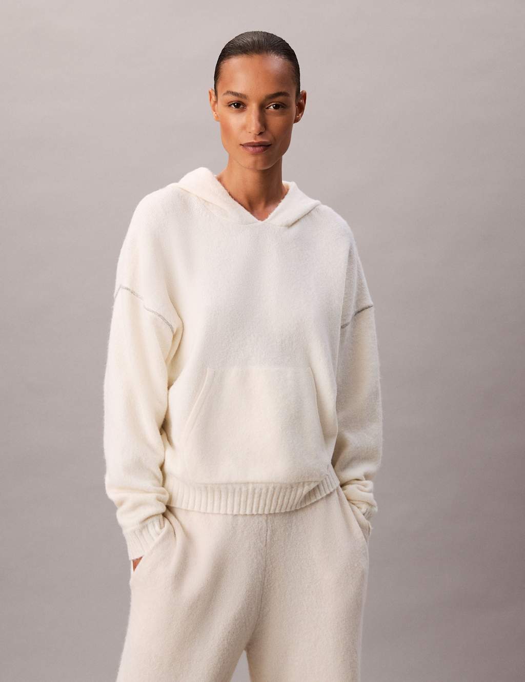 Calvin Klein Plush Terry Lounge Hoodie Ivory