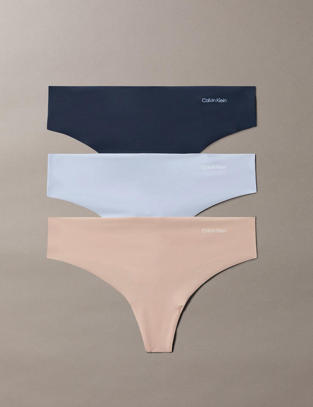 Calvin Klein 3pk No VPL Microfibre Thongs Blue Mix