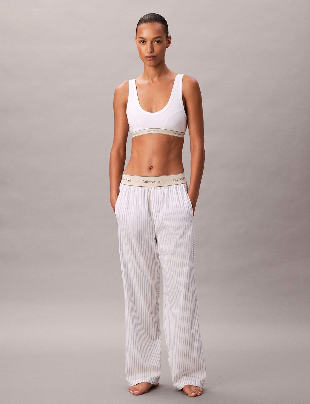 Calvin Klein Pure Cotton Striped Pyjama Bottoms White Mix