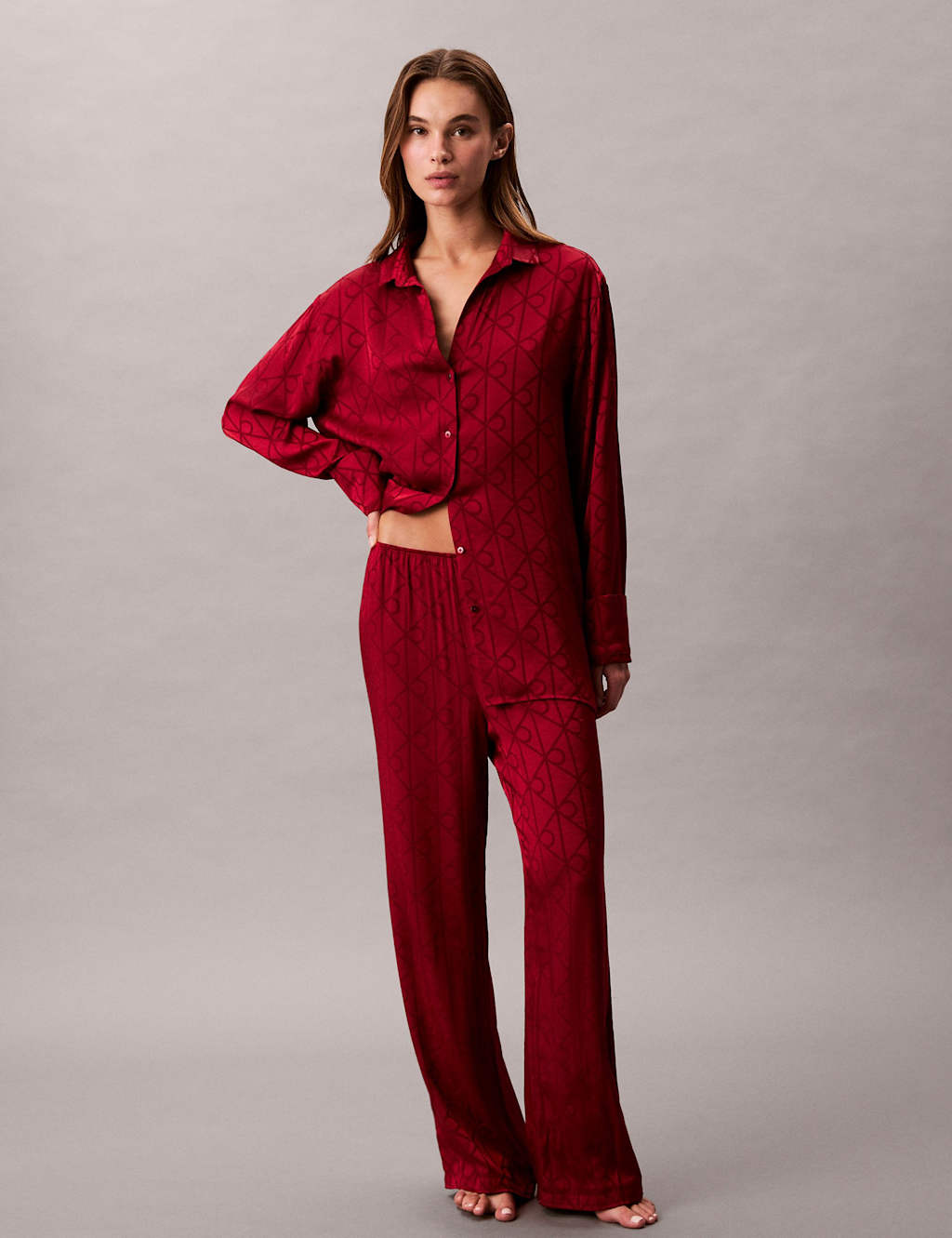 Calvin Klein Satin Pyjama Bottoms Red Mix