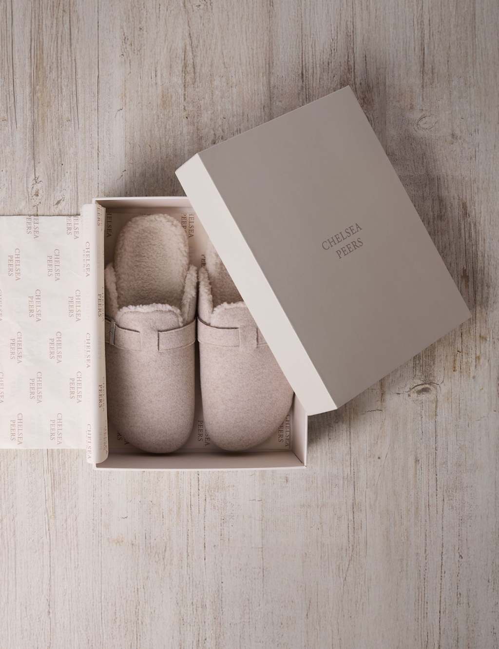 Chelsea Peers Felt Mule Slippers with Shearling Lining White