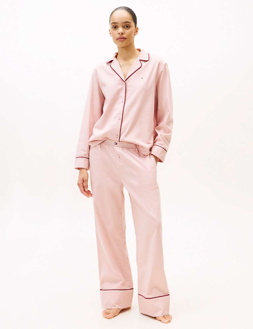 Tommy Hilfiger Essential Pure Cotton Herringbone Pyjama Top Light Pink