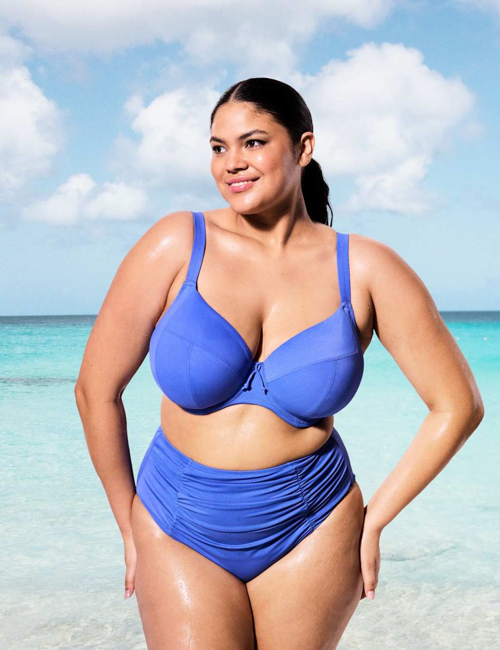 Elomi Plain Sailing High Waisted Bikini Bottoms Blue