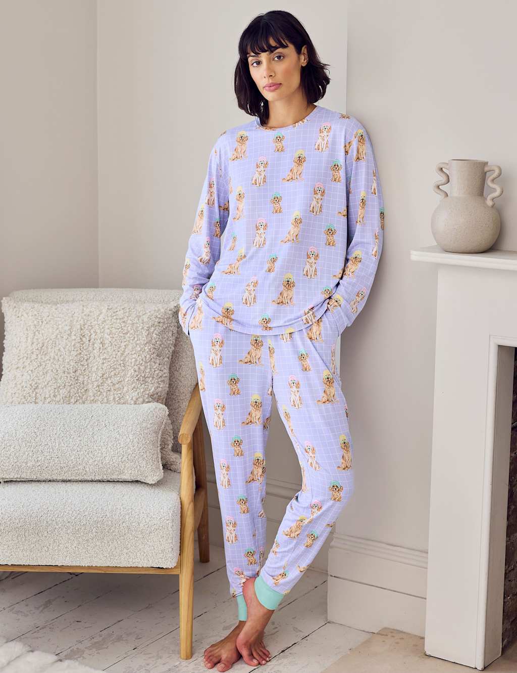 Chelsea Peers Women's Tall Dog Print Crew Neck Pyjama Set - 12 - Lilac - Available at M&S