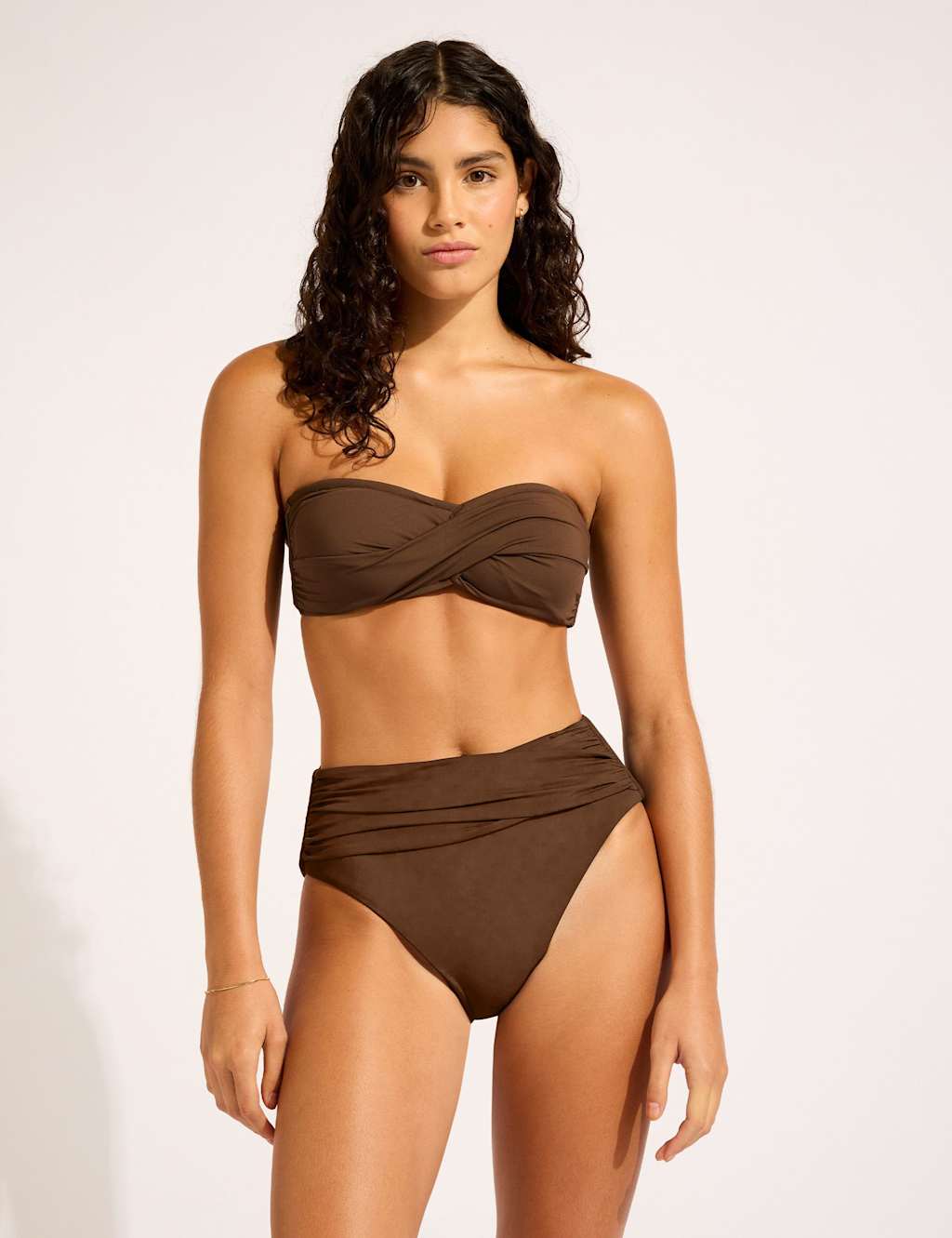 Seafolly Collective Wired Twist Front Bandeau Bikini Top Chocolate