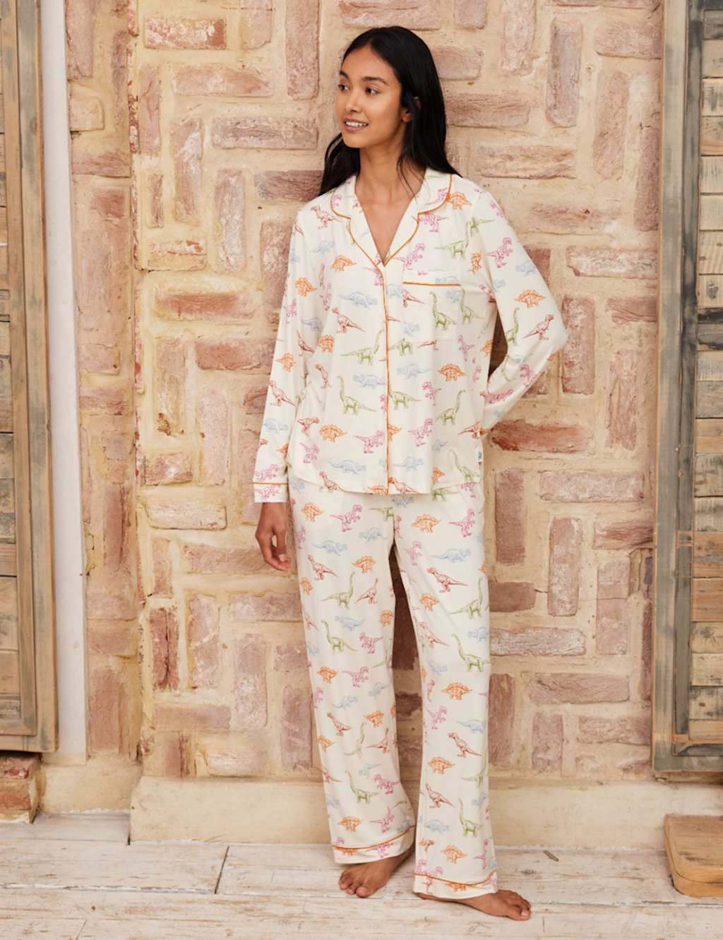 Chelsea Peers Women's Dinosaur Print Pyjama Set - 22 - White Mix - Available at M&S