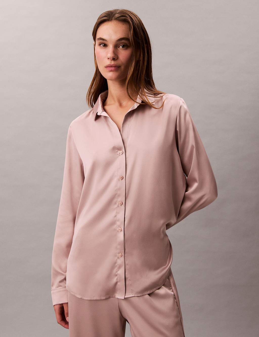 Calvin Klein Satin Sheen Pyjama Top Beige