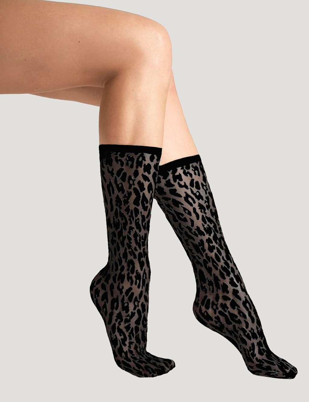 Wolford Animal Print Ankle High Socks Black