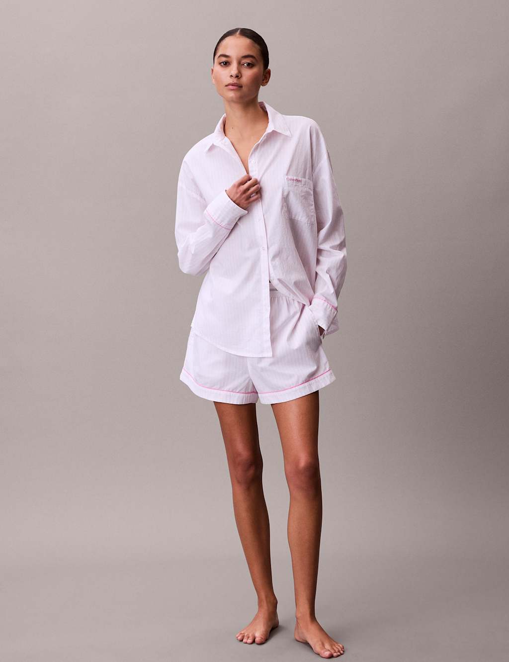 Calvin Klein Women's V-Day Pure Cotton Striped Pyjama Shorts - Small - Blue Mix - Available at M&S
