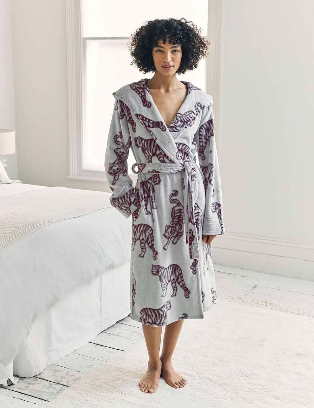 Chelsea Peers Fleece Burnout Tiger Hooded Dressing Gown Purple Mix