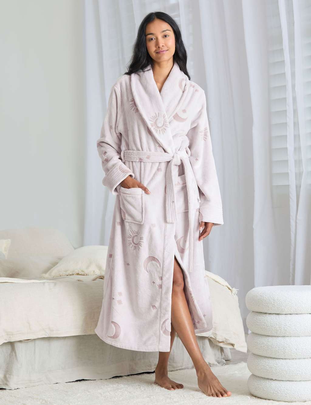 Chelsea Peers Fleece Cosmic Constellations Dressing Gown Beige Mix