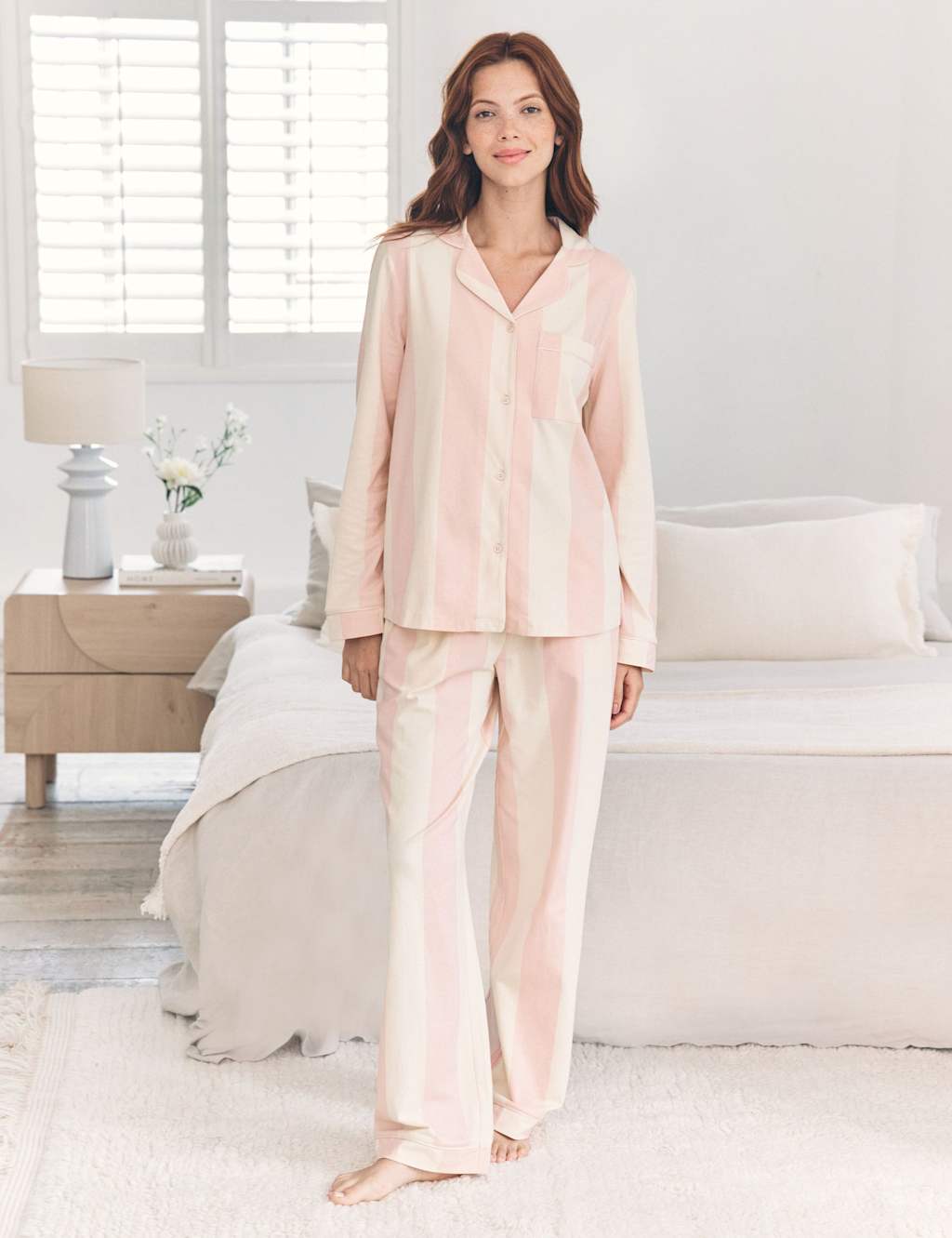 Chelsea Peers Cotton Rich Striped Pyjama Set Soft White