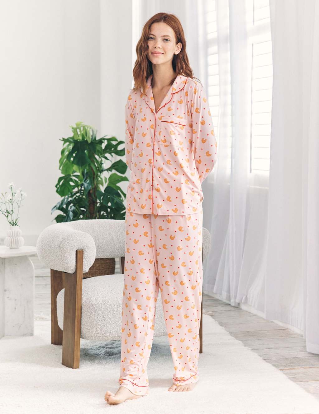 Chelsea Peers Jersey Croissant Print Pyjama Set Pink Mix