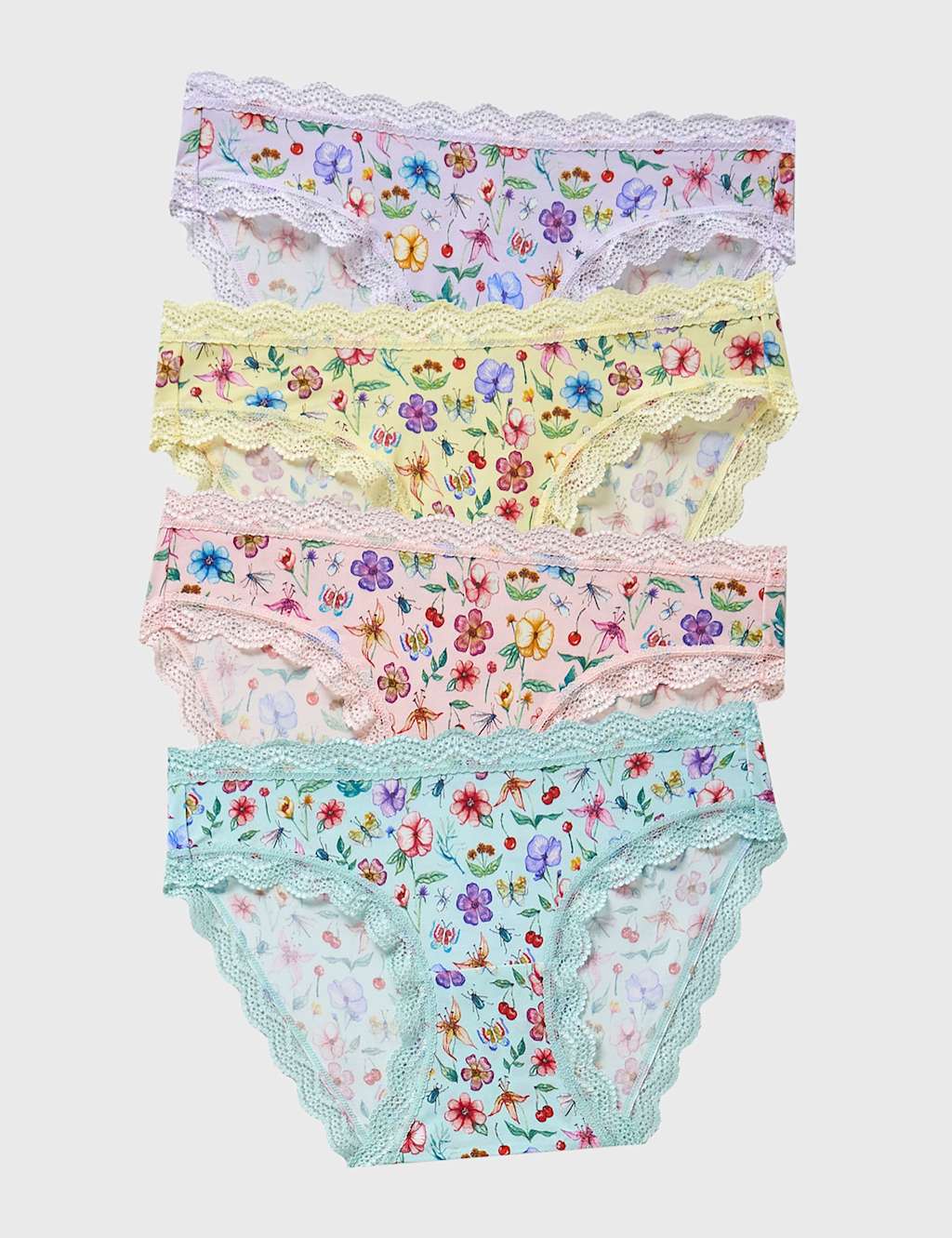 Stripe & Stare Women's 4 Pack Modal Rich Floral Bikini Knickers - Large - Blue Mix - Available at M&S