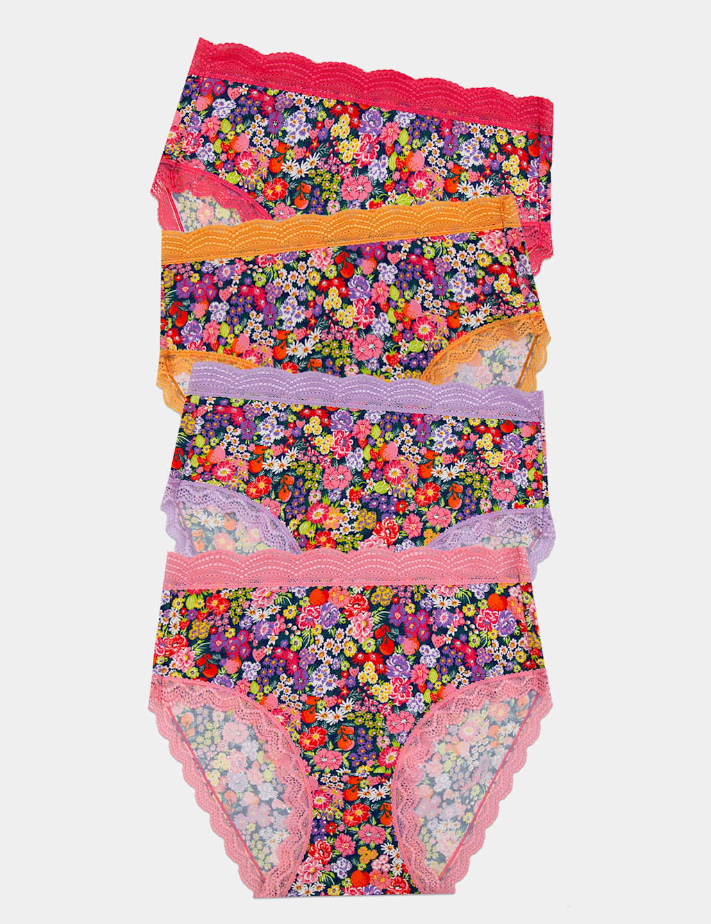 Stripe & Stare Four Pack Modal Lace Floral Full Briefs Pink Mix