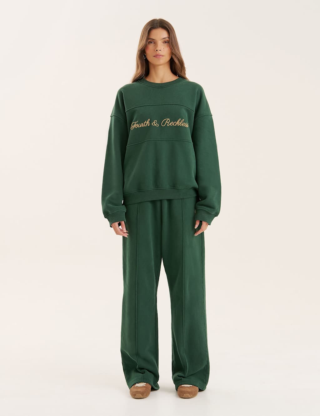 4th & Reckless Pure Cotton Slogan Crew Neck Sweatshirt Green