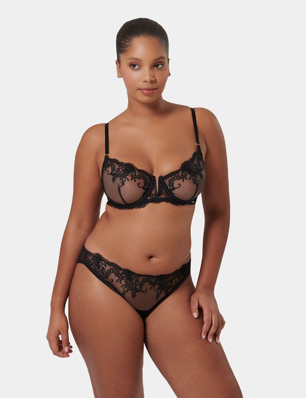 Bluebella Marseille Embroidered Mesh Briefs Black