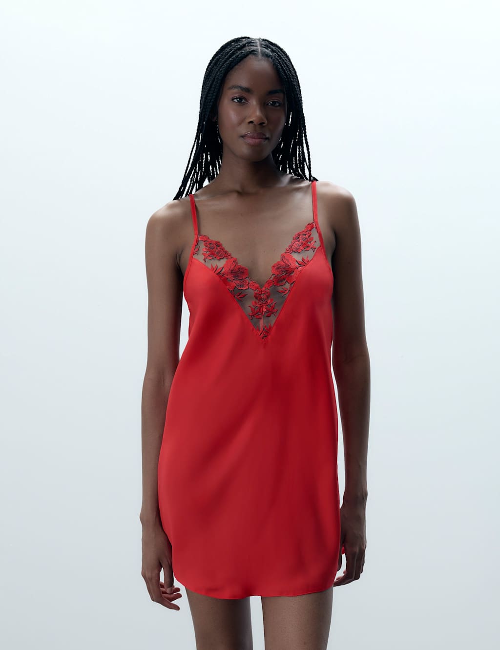 Bluebella Lavanya Embroidered Trim Satin Chemise Red