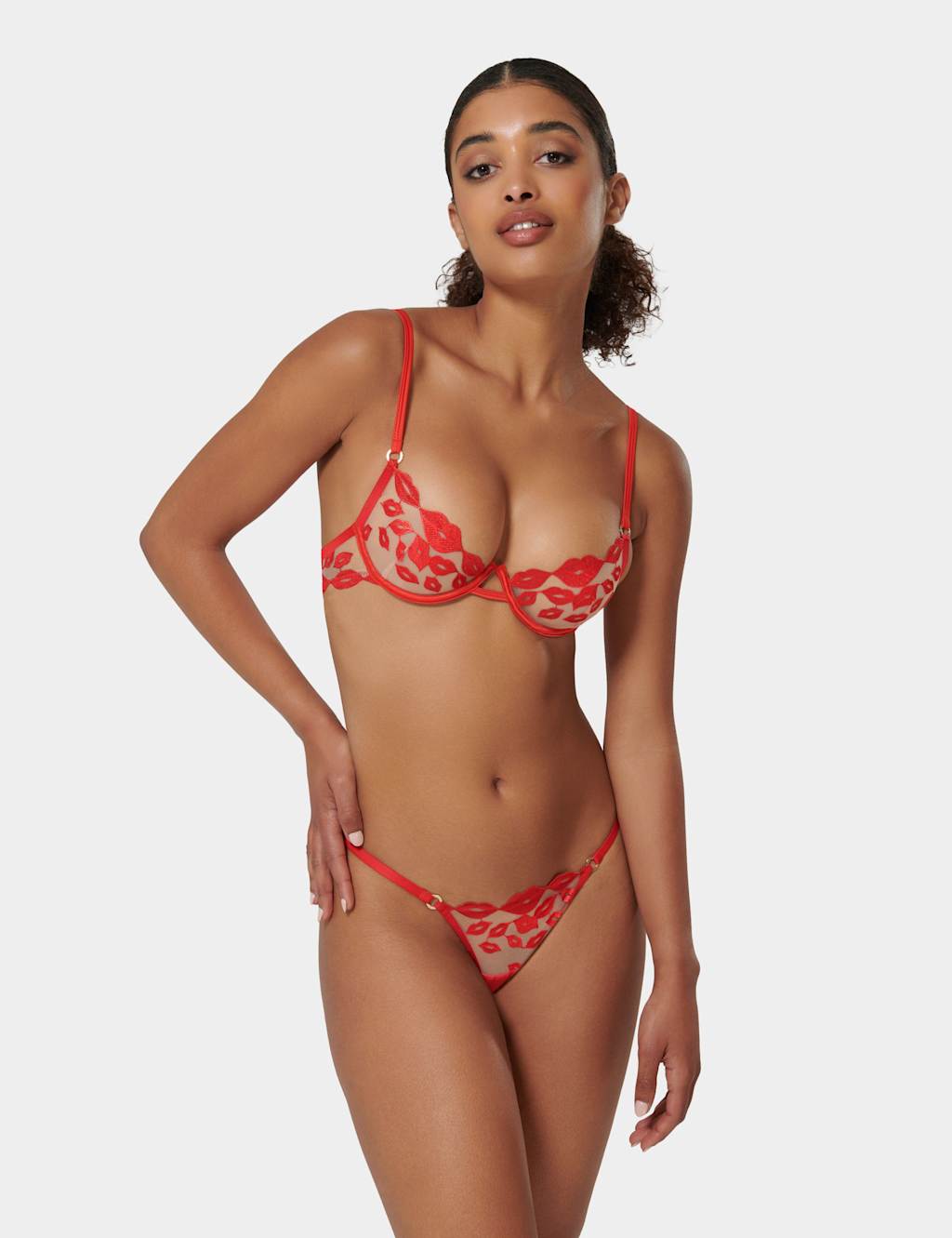 Bluebella Marian Embroidered Sheer Thong Red