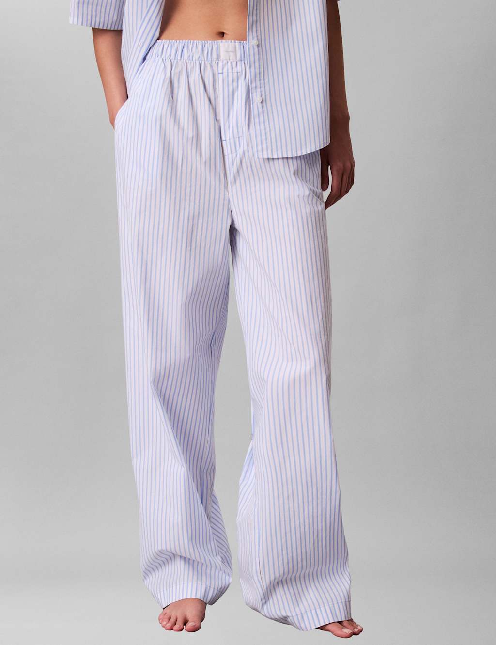 Calvin Klein Women's Pure Cotton Poplin Striped Pyjama Bottoms - Large - Light Blue Mix - Available at M&S