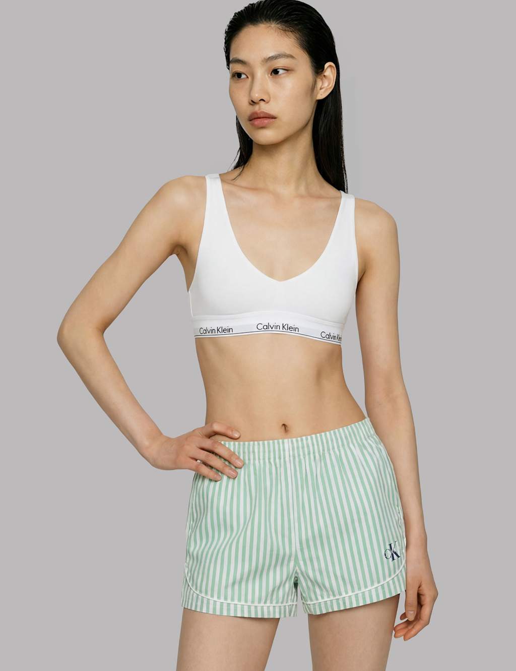 Calvin Klein Women's Cotton Poplin Pyjama Shorts - Large - Green Mix - Available at M&S