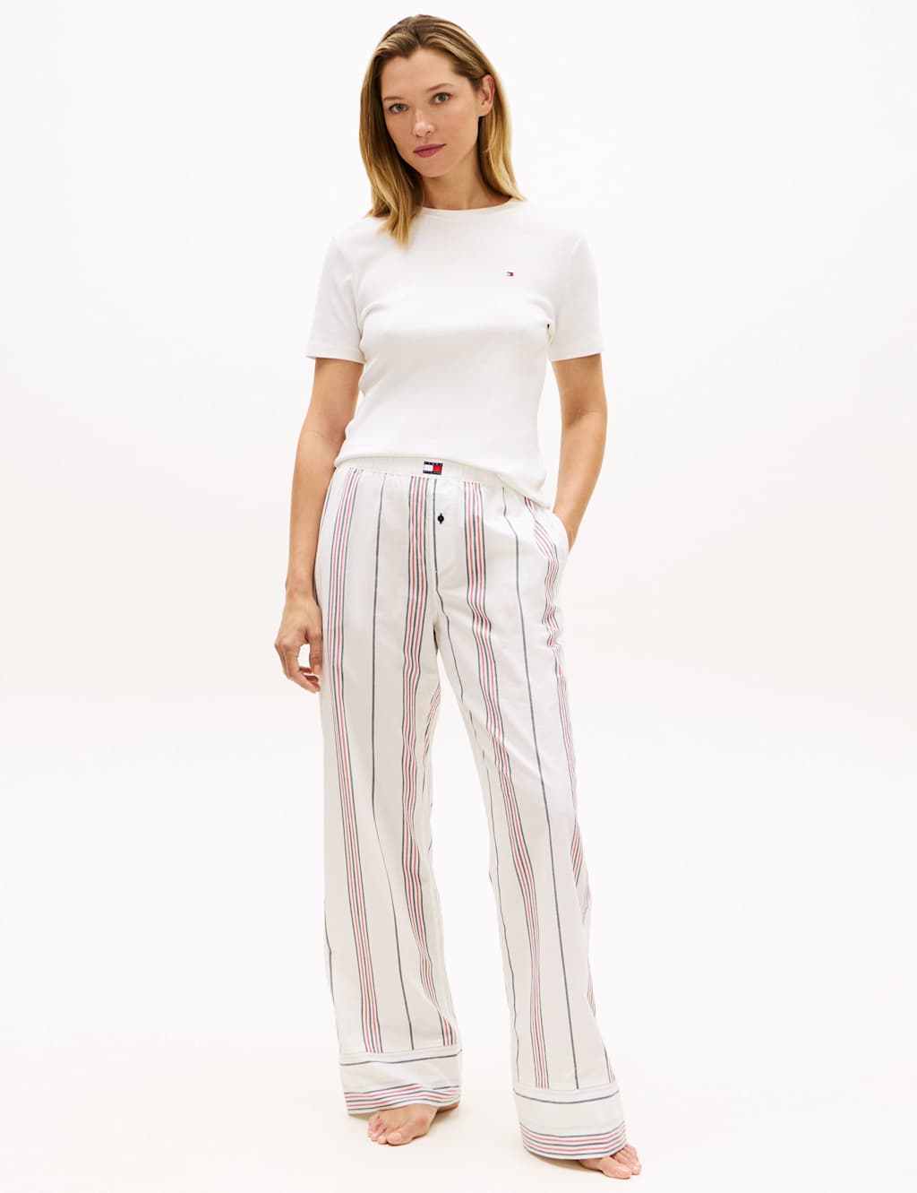 Tommy Hilfiger Women's Heritage Pure Cotton Striped Pyjama Bottoms - Extra Large - White Mix - Available at M&S
